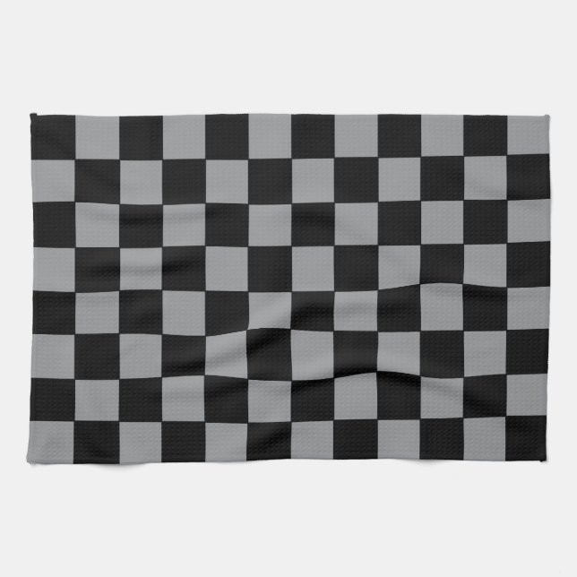 Chequered Grey and Black  Tea Towel (Horizontal)