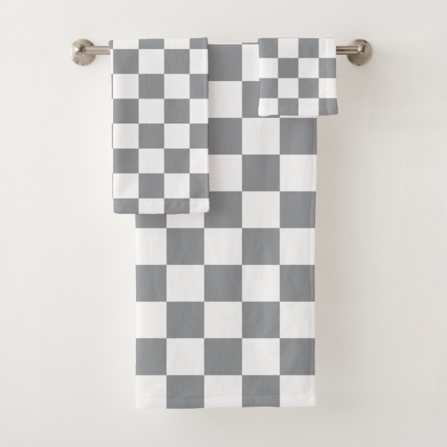Chequered Grey and White Bath Towel Set (Insitu)