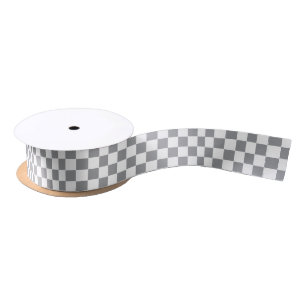 Chequered Grey and White Satin Ribbon
