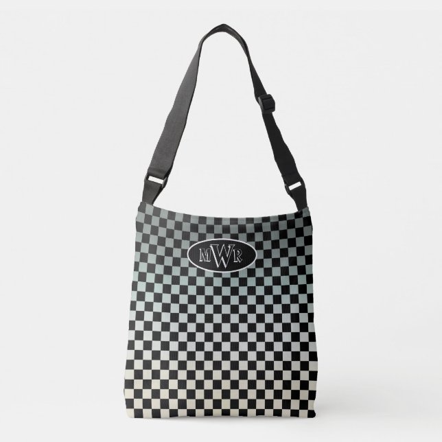 Chequered Grey and White Sunset Monogram Crossbody Bag (Front)