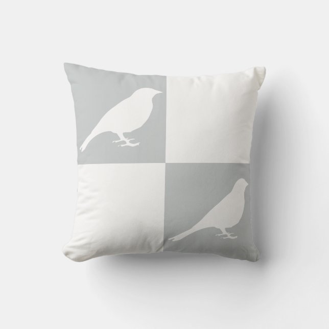 Chequered Grey & White Bird Pillow (Front)