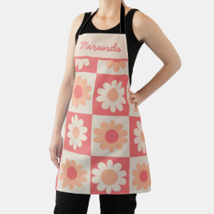 Chequered Groovy  Peach Fuzz Retro Flowers Custom  Apron
