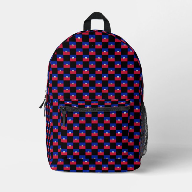 Chequered Haiti Flag Pattern  Printed Backpack (Front)