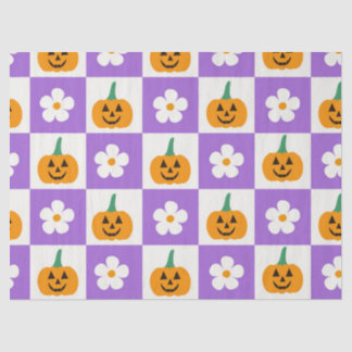 Chequered Halloween Pumpkins and Retro Flowers Tissue Paper