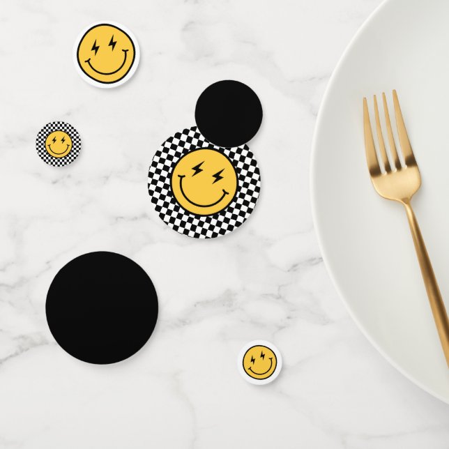 Chequered Happy Face Birthday Confetti (Group)