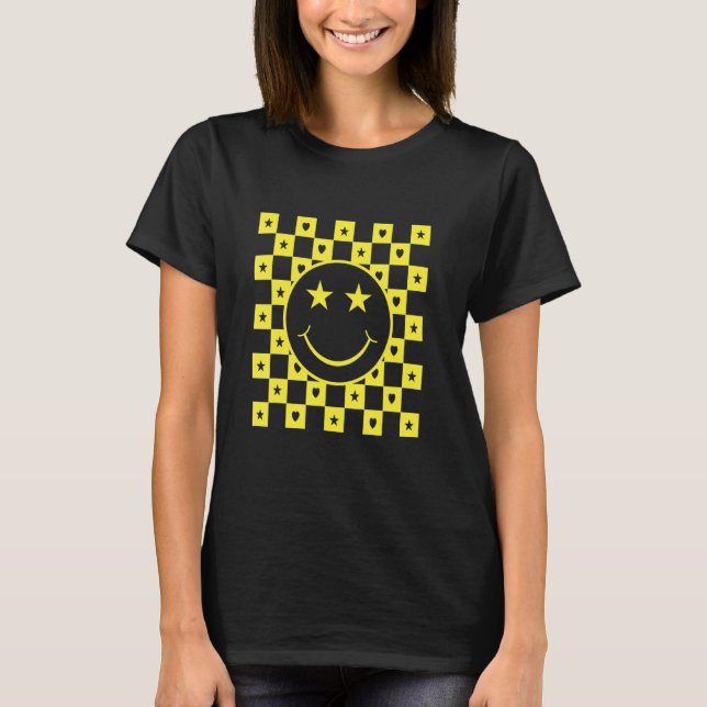 Chequered Happy Smiling Face   T-Shirt (Front)
