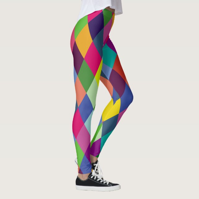 Chequered Harlequin Rainbow Colourful  Leggings (Right)