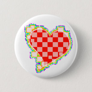 chequered heart. 6 cm round badge