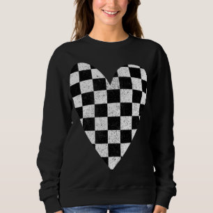 Chequered heart black and white plaid Valentine di Sweatshirt