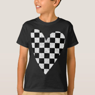 Chequered heart black and white plaid Valentine di T-Shirt