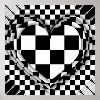 Chequered heart op art poster