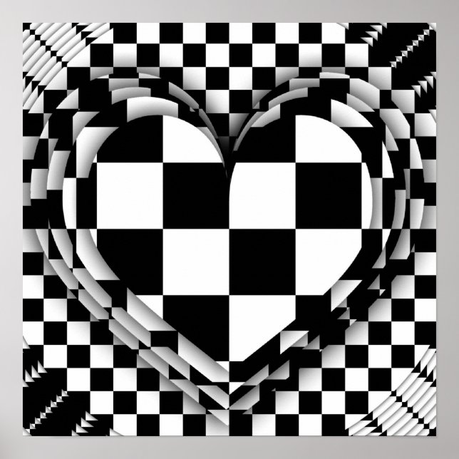 Chequered heart op art poster (Front)