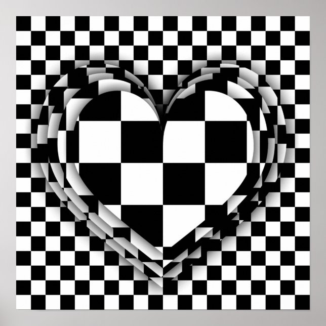 Chequered heart op art poster (Front)