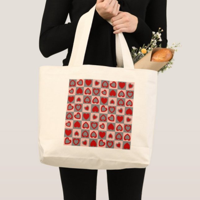 Chequered Heart Pattern  Large Tote Bag (Creator Uploaded)