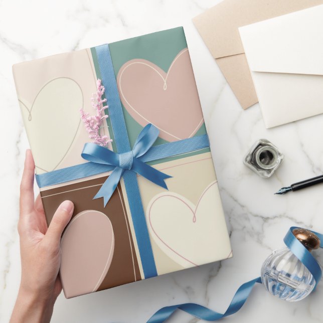 Chequered Hearts Grid Wrapping Paper (Gifting)