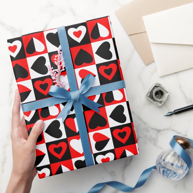 Chequered Hearts Pattern Wrapping Paper (Gifting)