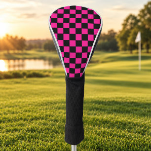 Chequered Hot Pink and Black Golf Head Cover