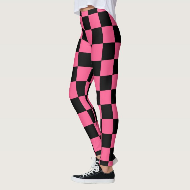Chequered Hot Pink and Black Leggings (Left)
