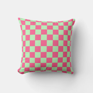 Chequered Hot Pink and Soft Green Cushion