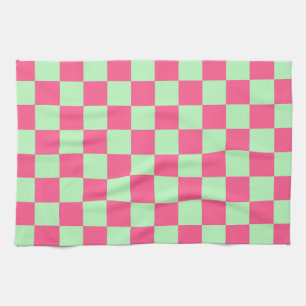 Chequered Hot Pink and Soft Green Tea Towel