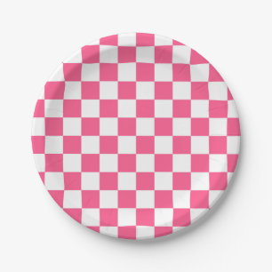 Chequered Hot Pink and White Paper Plate