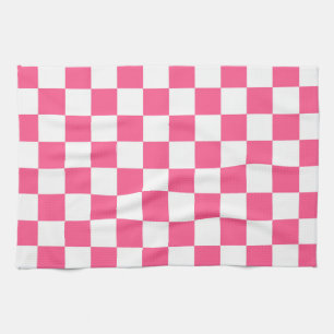 Chequered Hot Pink and White Tea Towel