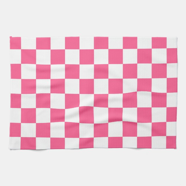 Chequered Hot Pink and White Tea Towel (Horizontal)