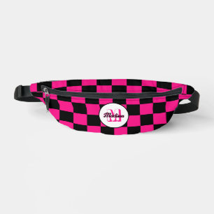Chequered Hot pink black geometric retro Monogram Bum Bags