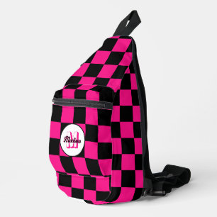 Chequered Hot pink Black geometric retro Monogram Sling Bag