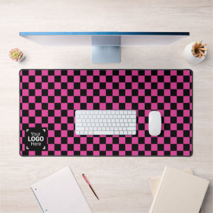 Chequered Hot-Pink / Black - Your Business Logo Desk Mat