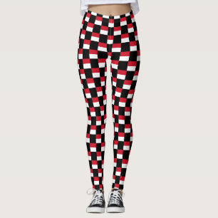 Chequered Indonesia Flag Pattern Leggings