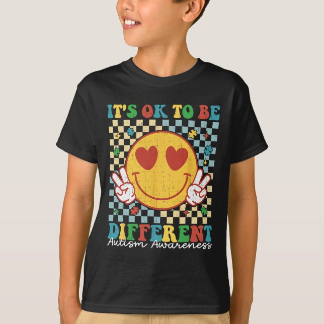Chequered It Is Ok To Be Different Autism Awarenes T-Shirt (Front)