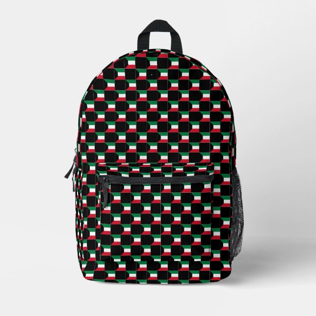 Chequered Kuwait Flag Pattern  Printed Backpack (Front)