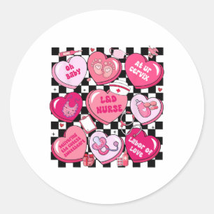 Chequered Landd Nurse Valentine Candy Heart Labour Classic Round Sticker