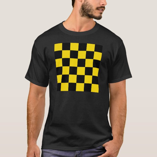 Chequered Large - Black and Golden Yellow T-Shirt (Front)