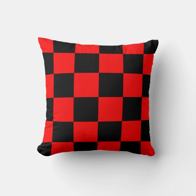 Chequered Large - Black and Red Cushion (Front)