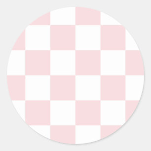 Chequered Large - White and Pale Pink Classic Round Sticker
