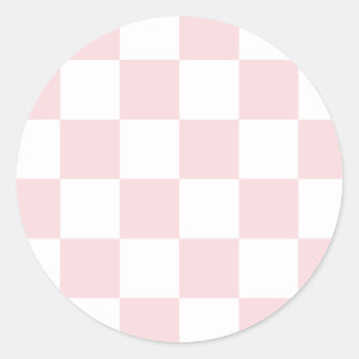 Chequered Large - White and Pale Pink Classic Round Sticker