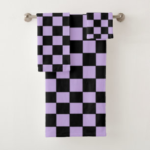 Chequered Lavender and Black Bath Towel Set
