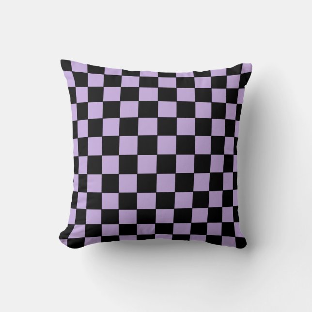 Chequered Lavender and Black  Cushion (Front)