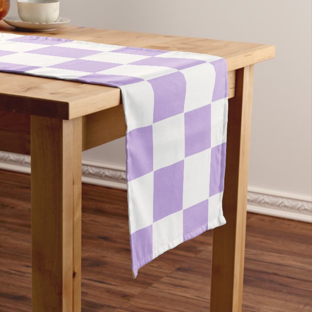 Chequered Lavender and White Long Table Runner (In Situ)