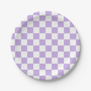 Chequered Lavender and White Paper Plate