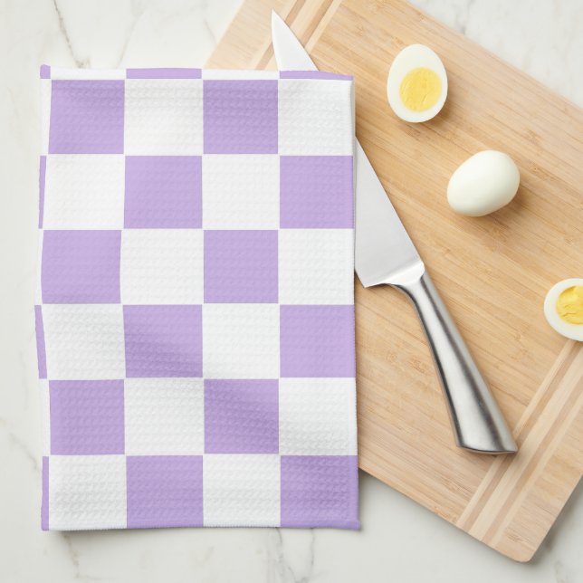 Chequered Lavender and White Tea Towel (Quarter Fold)