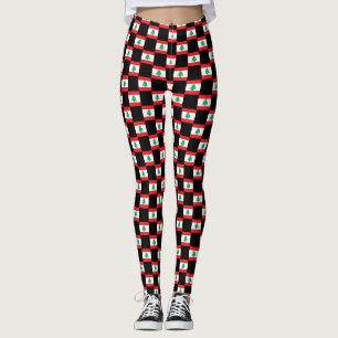Chequered Lebanon Flag Pattern Leggings