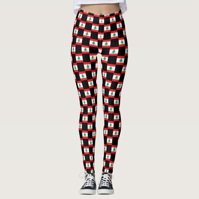 Chequered Lebanon Flag Pattern  Leggings (Front)