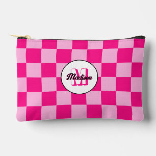 Chequered light hot pink geometric retro Monogram Accessory Pouch
