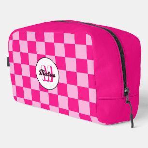 Chequered light hot pink geometric retro Monogram Dopp Kit