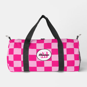 Chequered light hot pink geometric retro Monogram Duffle Bag