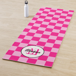 Chequered light hot pink geometric retro Monogram Yoga Mat