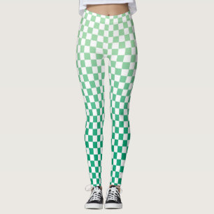 Chequered Light to Dark Green Gradient Pattern Leggings
